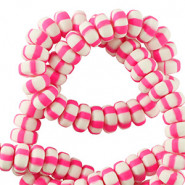 Polymeer kralen rondellen 7mm - White-neon pink